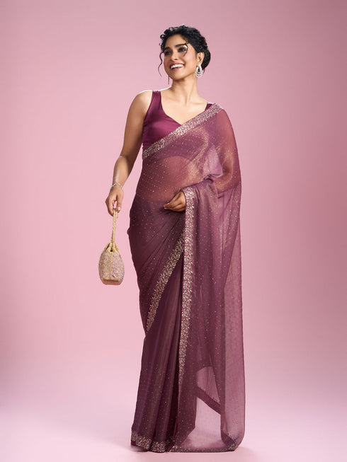 Mohey Pink Gajree Organza Saree
