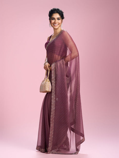 Mohey Pink Gajree Organza Saree
