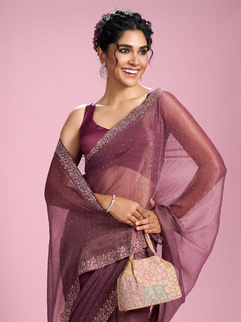 Mohey Pink Gajree Organza Saree