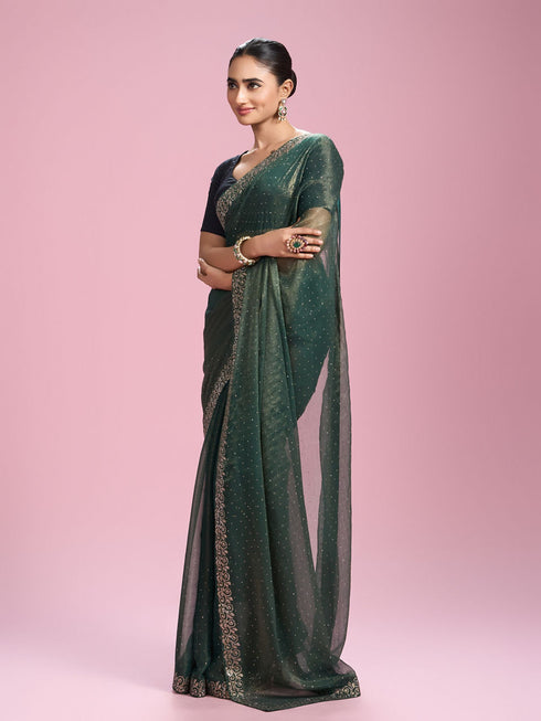 Mohey Elegant Sea Green Organza Saree