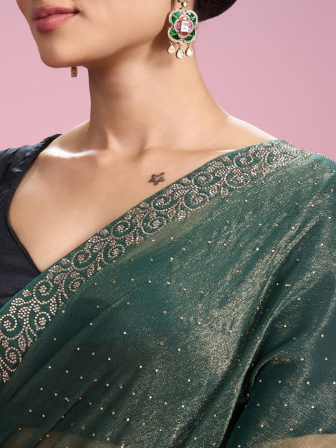 Mohey Elegant Sea Green Organza Saree
