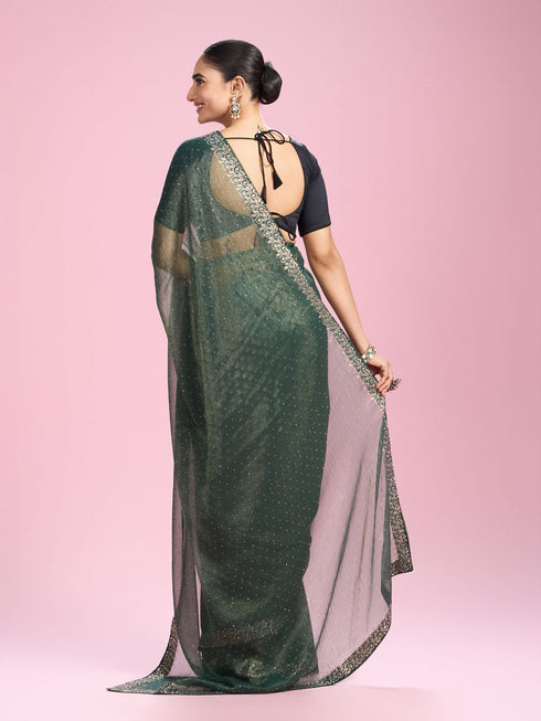 Mohey Elegant Sea Green Organza Saree
