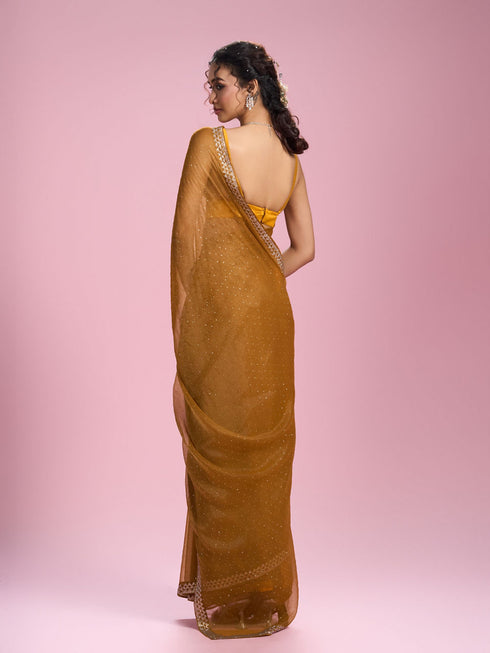Mohey Mustard Yellow Organza Saree