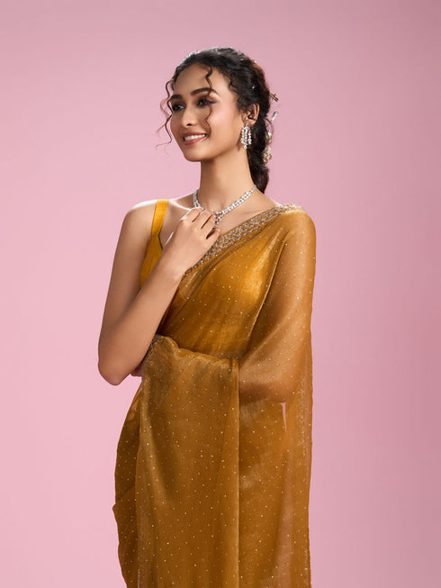 Mohey Mustard Yellow Organza Saree