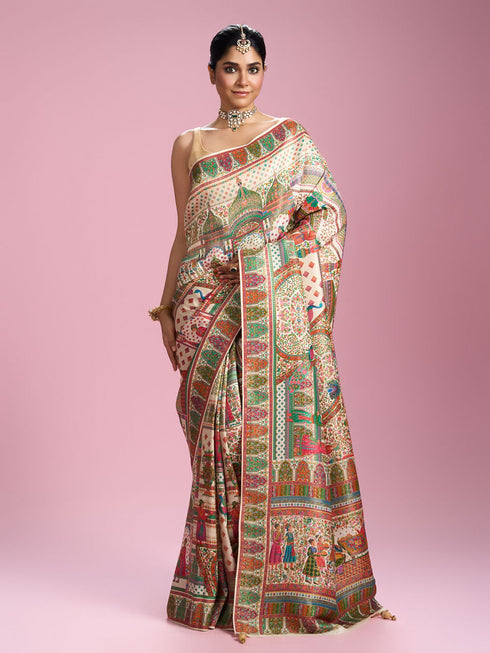 Mohey Elegant Cream Splendour Saree