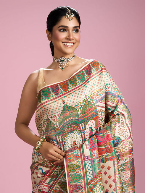 Mohey Elegant Cream Splendour Saree