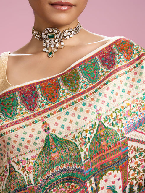 Mohey Elegant Cream Splendour Saree