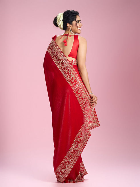 Mohey Enchanting Red Organza Saree