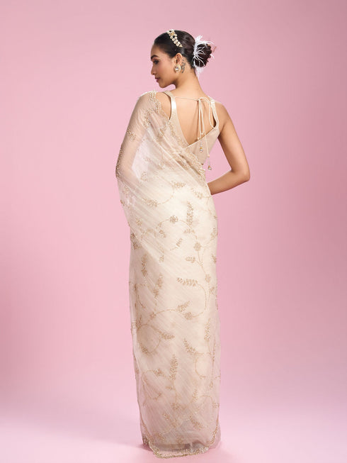 Mohey Ornate Cream Organza Saree