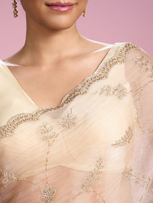 Mohey Fawn Organza Elegance Saree