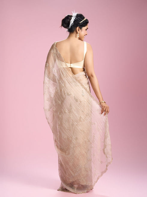 Mohey Fawn Organza Elegance Saree