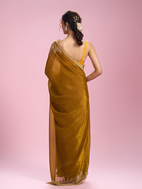 Mohey Mustard Yellow Chinon Saree