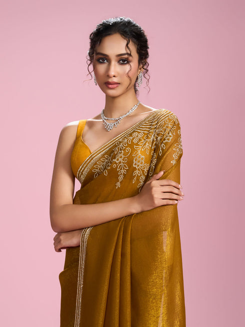 Mohey Mustard Yellow Chinon Saree