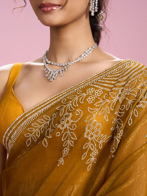 Mohey Mustard Yellow Chinon Saree