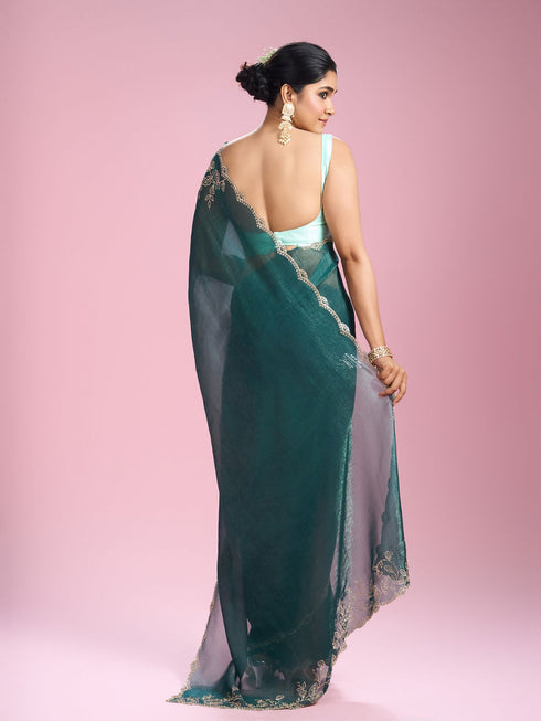 Mohey Sea Green Chinon Party Wear Saree