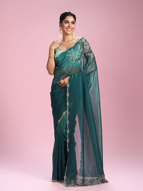 Mohey Sea Green Chinon Party Wear Saree