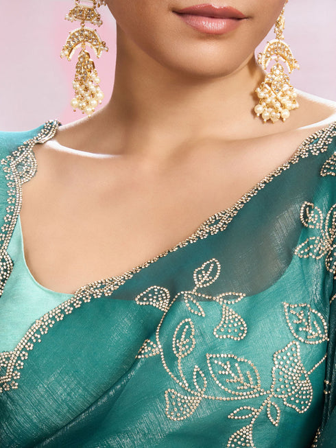 Mohey Sea Green Chinon Party Wear Saree