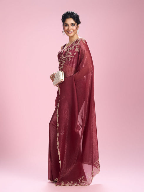 Mohey Coral Charm Chinon Saree