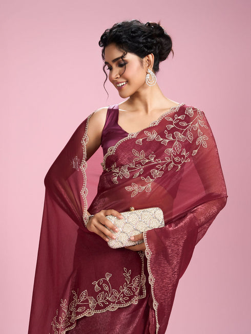Mohey Coral Charm Chinon Saree