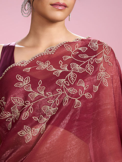 Mohey Coral Charm Chinon Saree