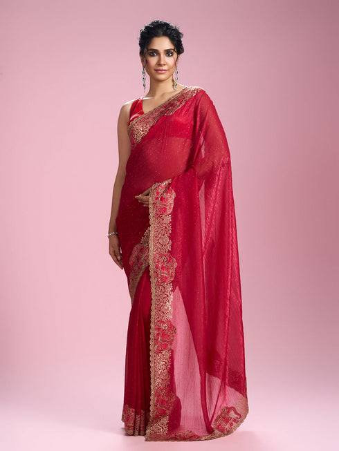Mohey Lustrous Rani Pink Organza Saree