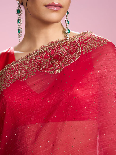 Mohey Lustrous Rani Pink Organza Saree