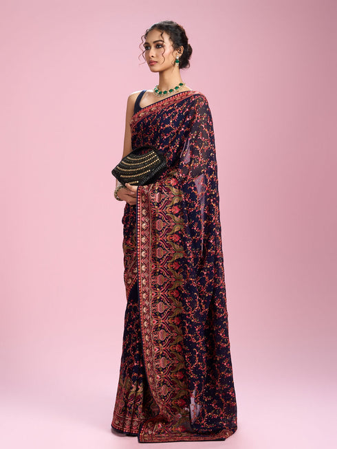 Mohey Indigo Blue Georgette Saree