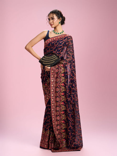 Mohey Indigo Blue Georgette Saree