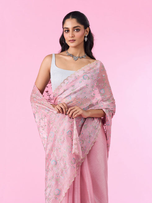 Mohey Light Pink Blooming Saree
