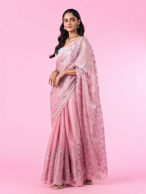 Mohey Light Pink Blooming Saree