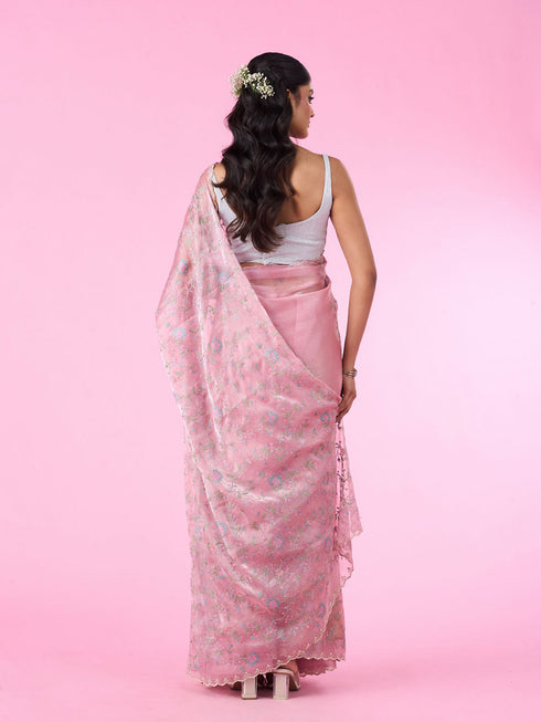 Mohey Light Pink Blooming Saree