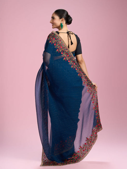 Mohey Azure Chiffon Elegance Saree