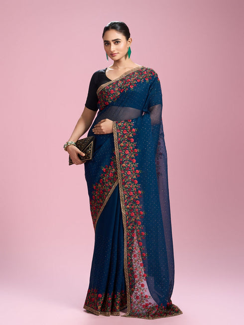 Mohey Azure Chiffon Elegance Saree