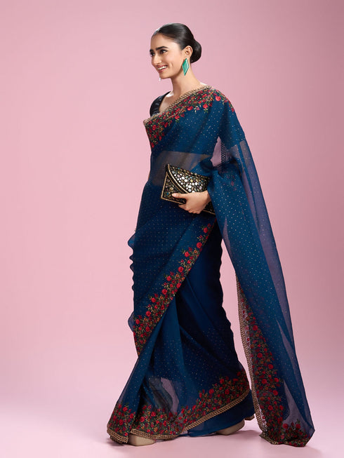 Mohey Azure Chiffon Elegance Saree