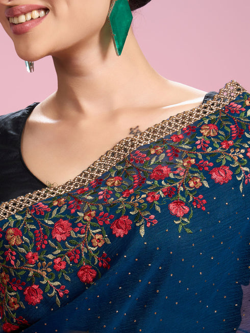 Mohey Azure Chiffon Elegance Saree