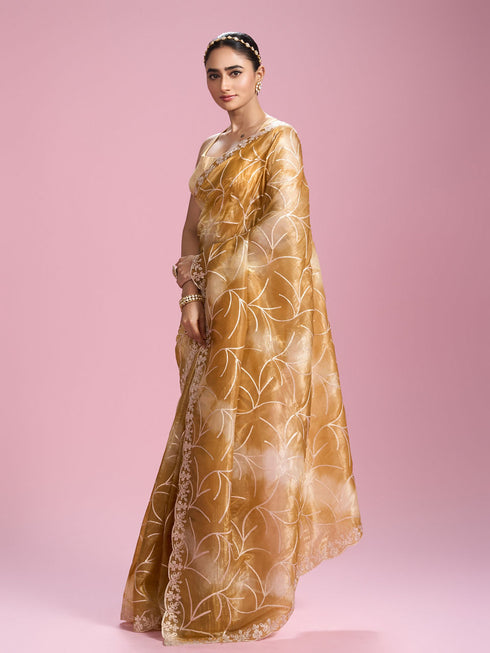 Mohey Sun kissed Mustard Yellow Organza Saree