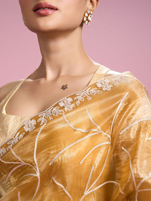 Mohey Sun kissed Mustard Yellow Organza Saree