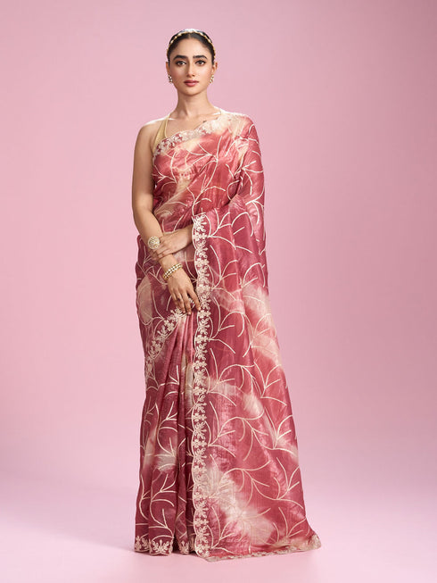 Mohey Pink Organza Saree