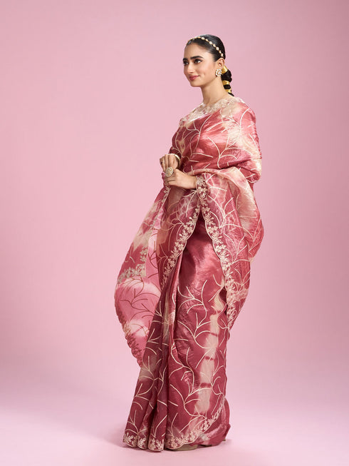 Mohey Pink Organza Saree