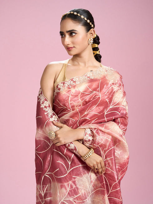 Mohey Pink Organza Saree