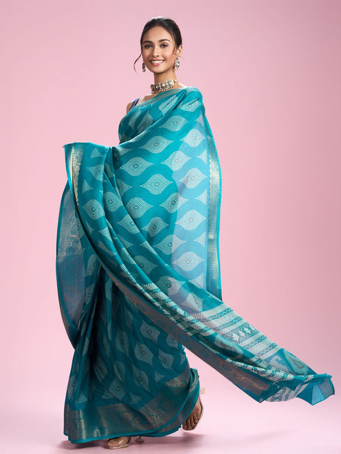 Mohey Ravishing Rama Green Saree