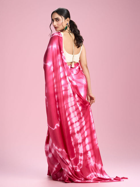 Mohey Rani Pink Satin Extravaganza Saree