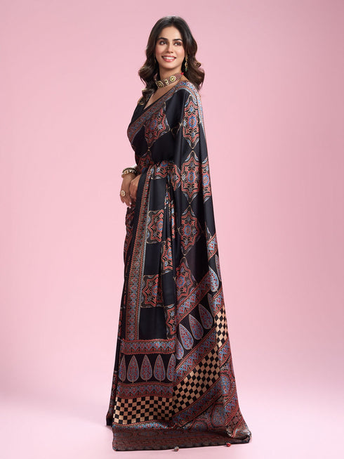 Mohey Radiant Black Satin Saree