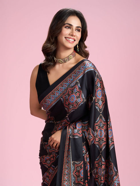 Mohey Radiant Black Satin Saree