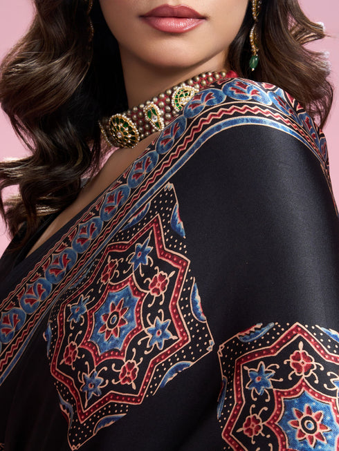 Mohey Radiant Black Satin Saree