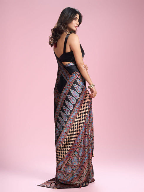 Mohey Radiant Black Satin Saree