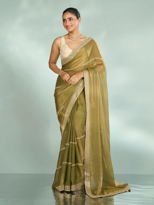 Mohey Pista Green Charm Organza Saree
