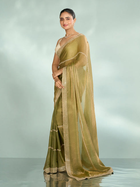 Mohey Pista Green Charm Organza Saree