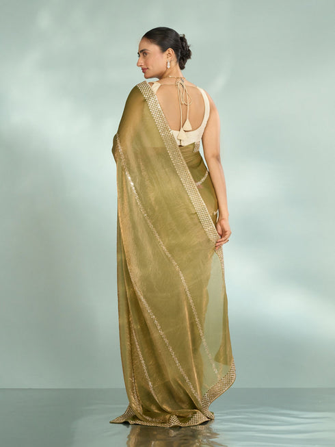Mohey Pista Green Charm Organza Saree
