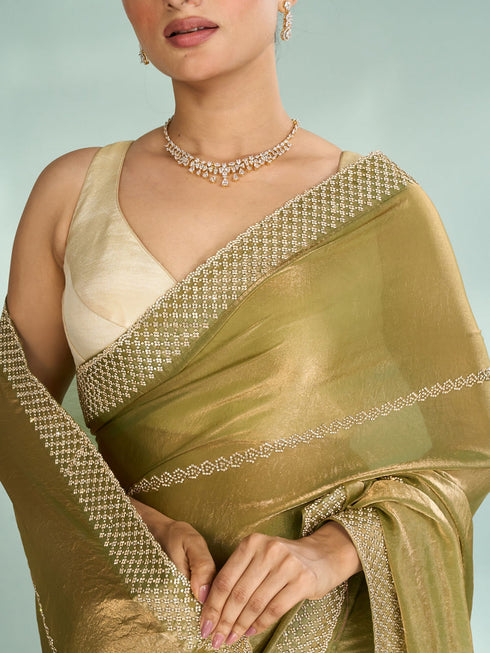 Mohey Pista Green Charm Organza Saree